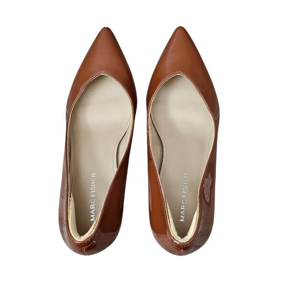 Marc Fisher Women's Caitlin Block Heels Brown Patent Pointed Toe Pump - Picture 4 of 11